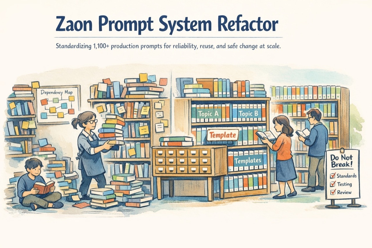 Prompt system diagram showing standardized templates and safer dependency-aware updates.